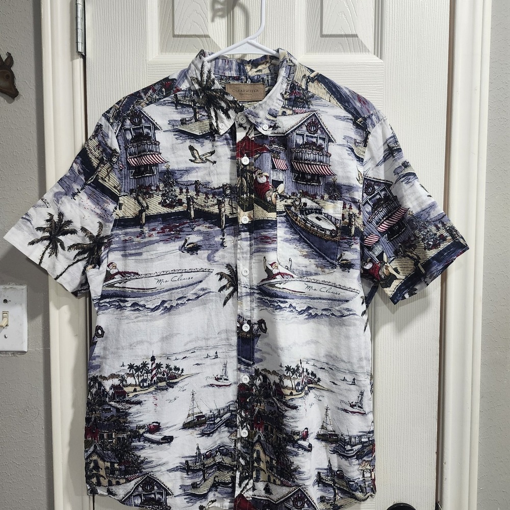 Clearwater Outfitters Shirt Mens L Santa Beach Nautical Short Sleeve Button